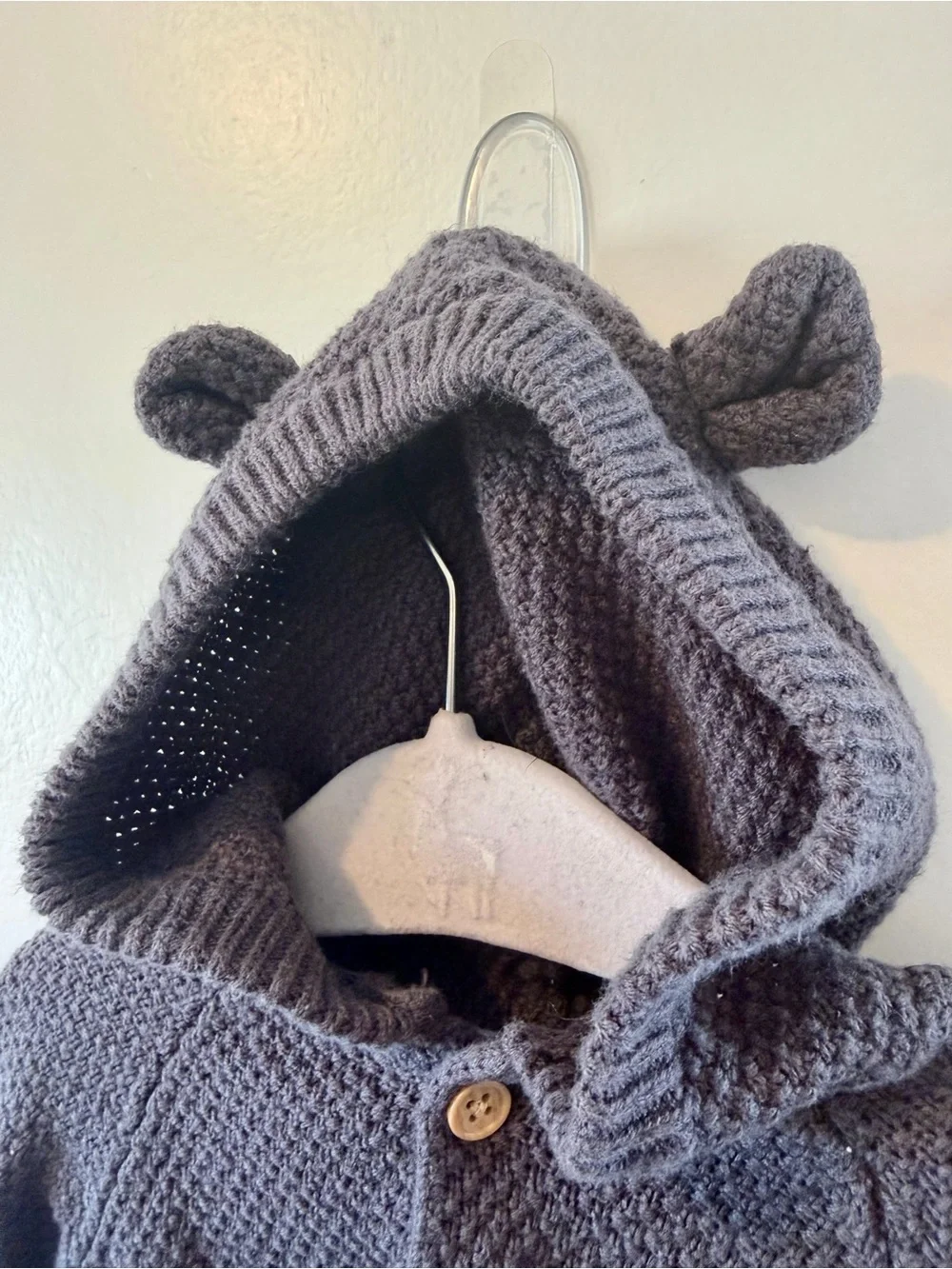 Toddler Hooded Knit Cardigan Sweater in Charcoal with Ear Details